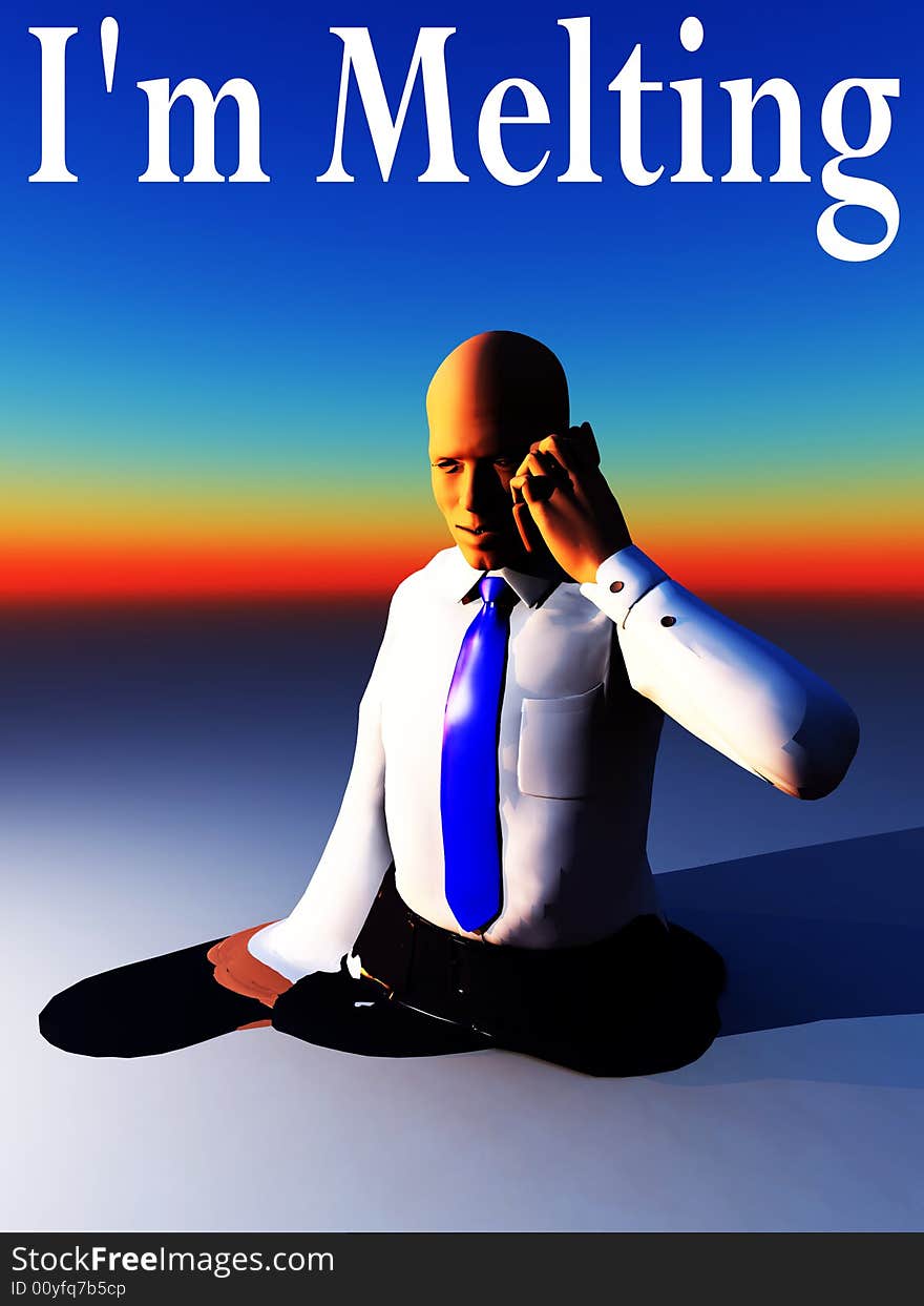 An conceptual image of a business man who is melting due to overworking. An conceptual image of a business man who is melting due to overworking.