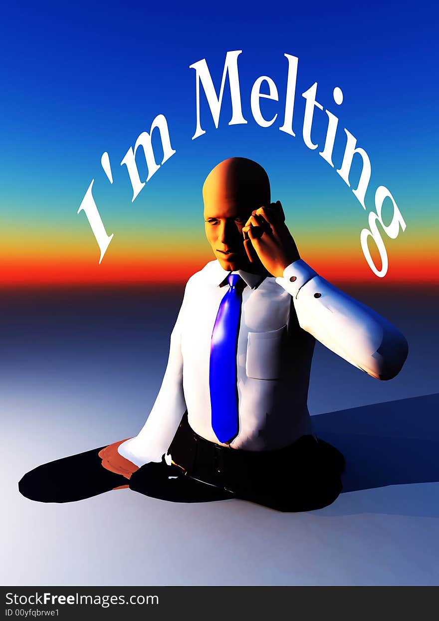 An conceptual image of a business man who is melting due to overworking. An conceptual image of a business man who is melting due to overworking.