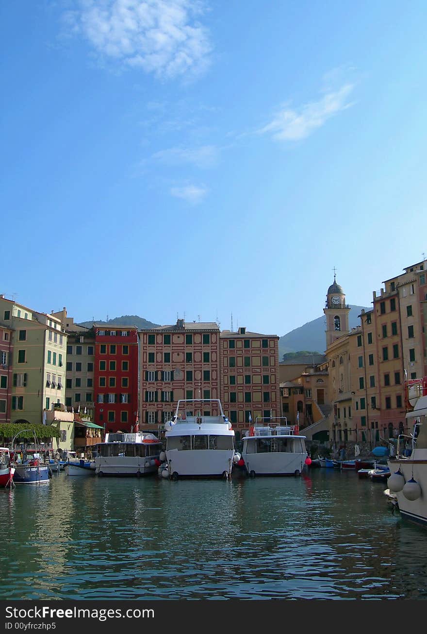 The town and docks of Portofino in Italy. The town and docks of Portofino in Italy