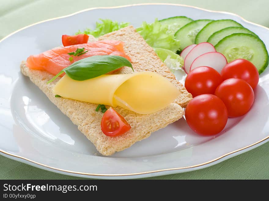 Dietetic sandwich, crispbread, healthy breakfast