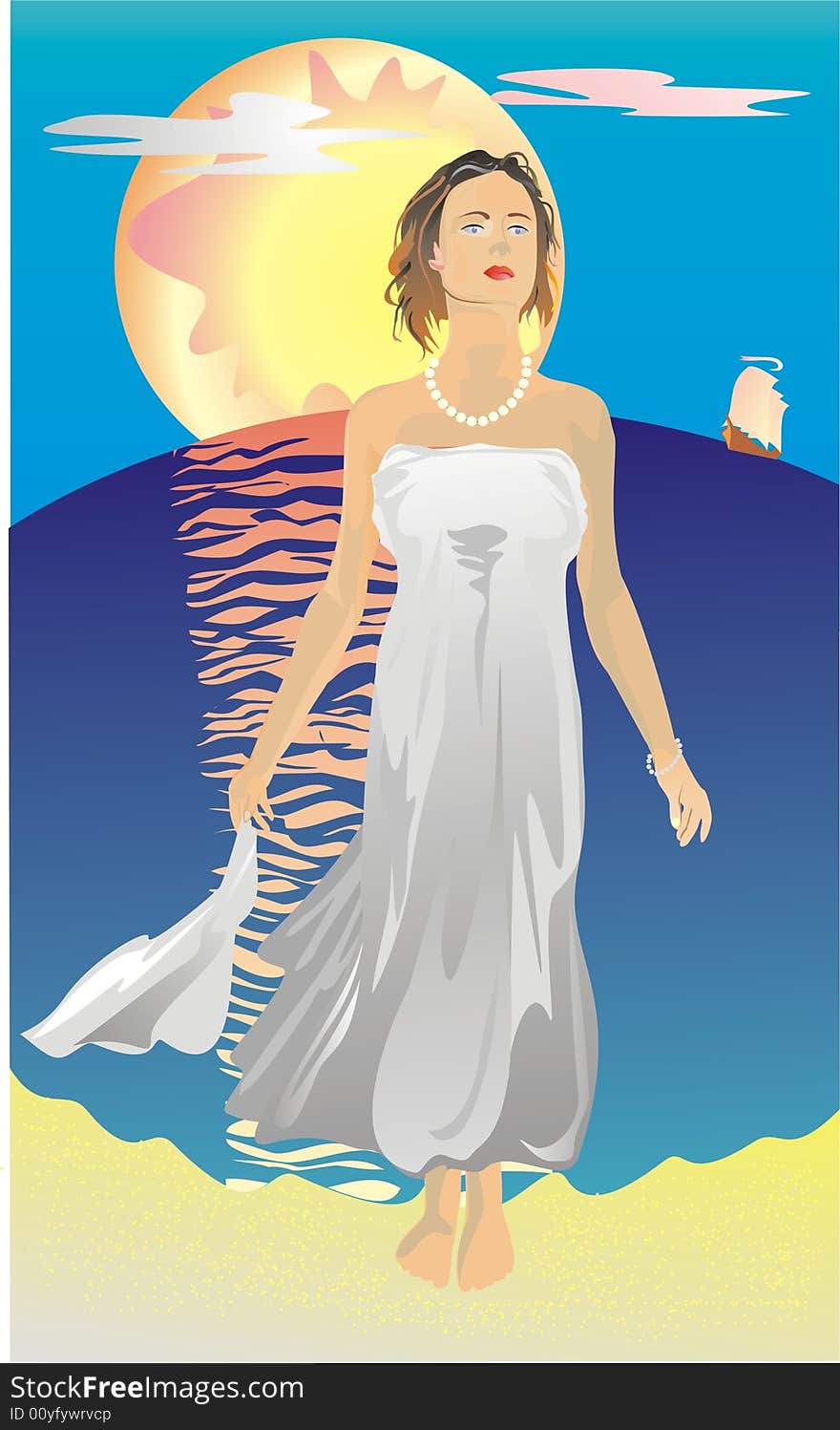 Slenderness  girl in the tunic on the sea scenery