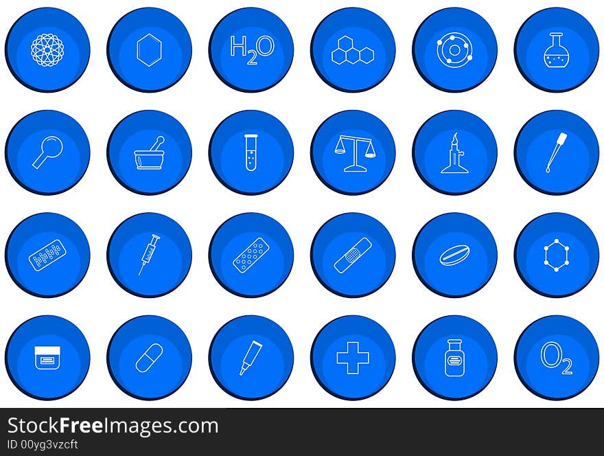 Illustration of chemistry buttons, blue