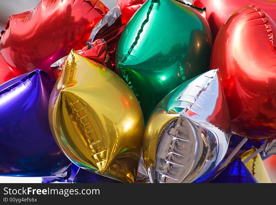 Bunch of colored balloons with city mirror. Bunch of colored balloons with city mirror