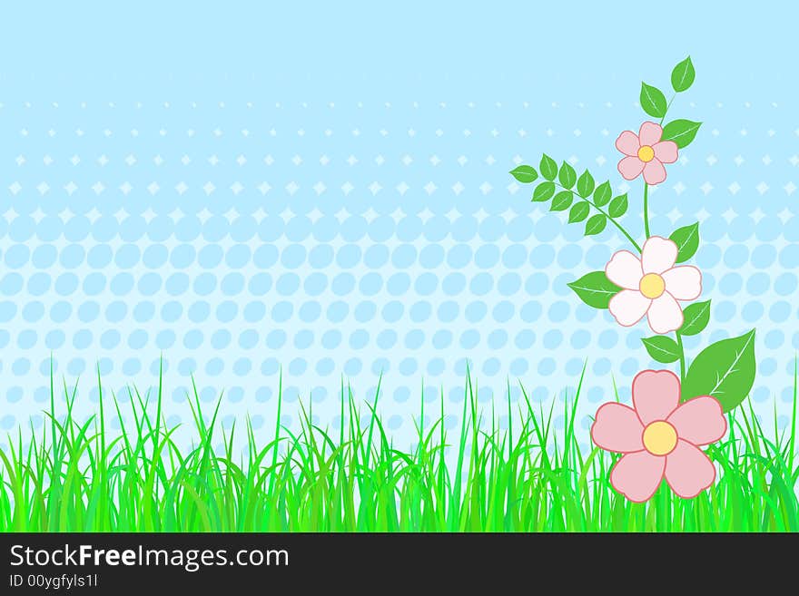 Vector illustration of flowers and grass