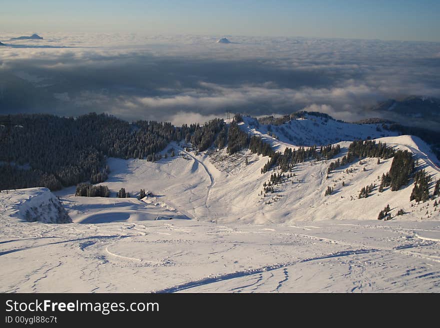 Winter mountains view in french Alps. Winter mountains view in french Alps