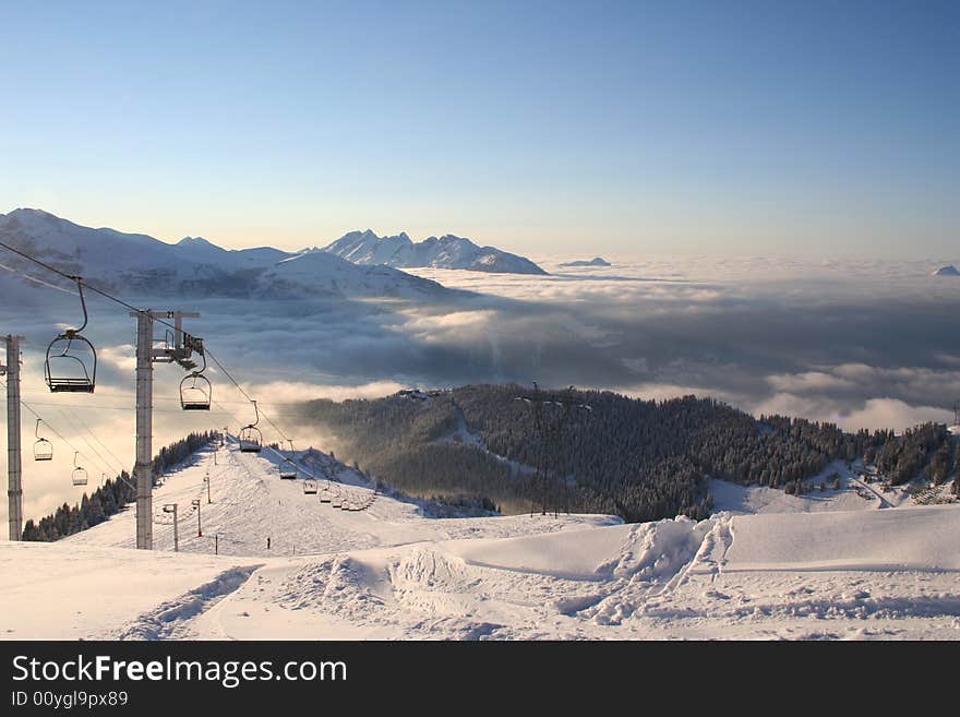 Winter mountains view in french Alps. Winter mountains view in french Alps