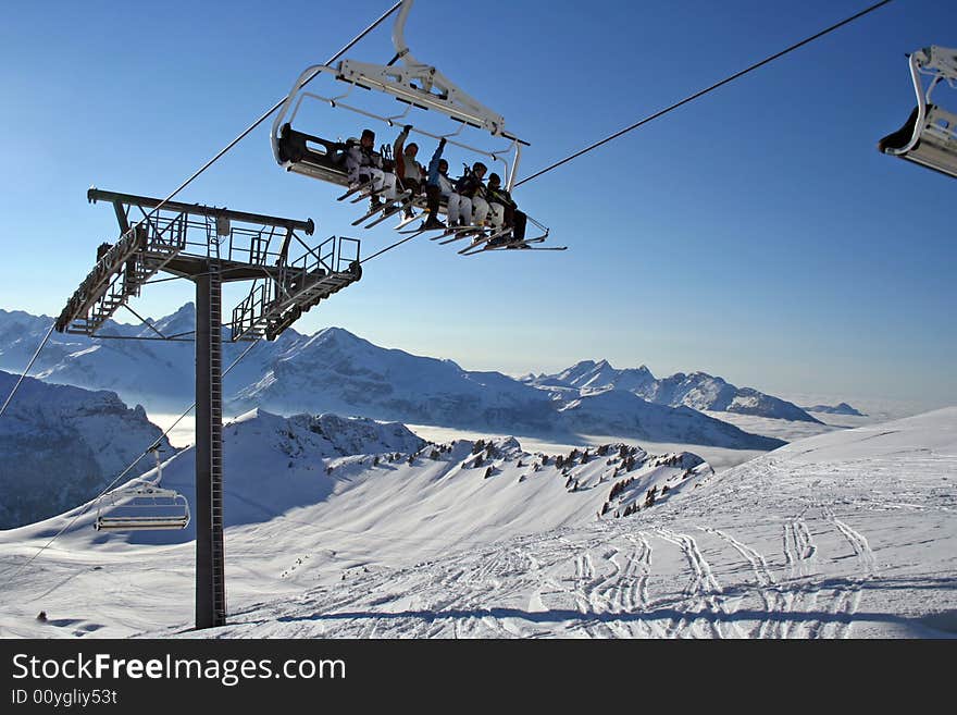 Winter mountains view in french Alps. Winter mountains view in french Alps