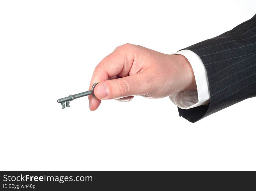 Businessman opening using the key isolated. Businessman opening using the key isolated