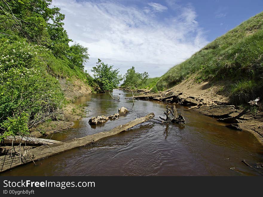 River flowing into Lake Michigan