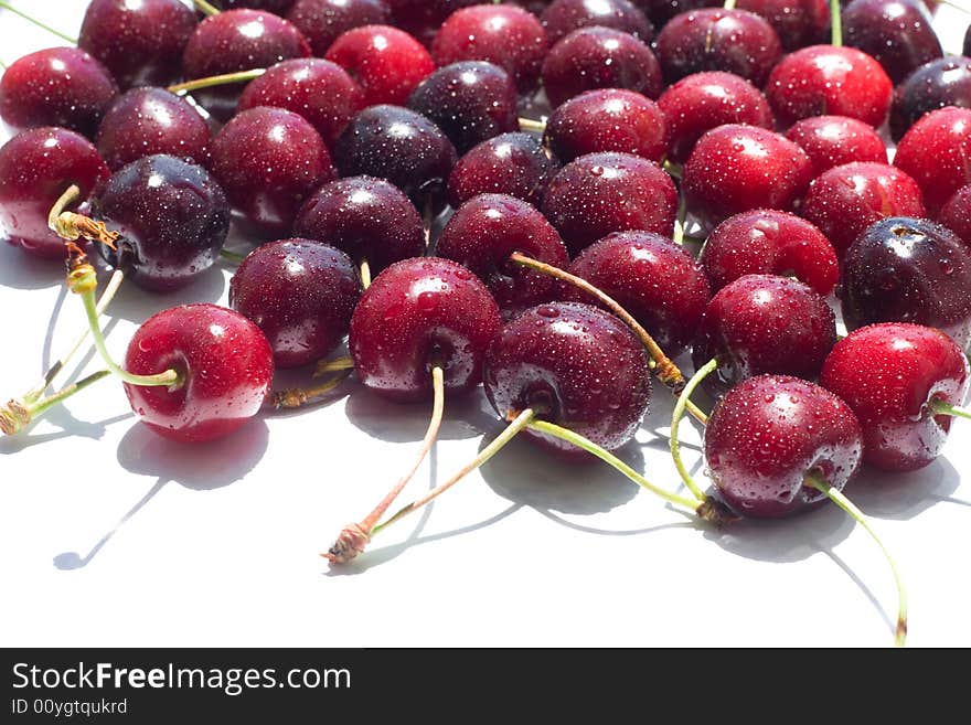 Close up view of the cherry on white