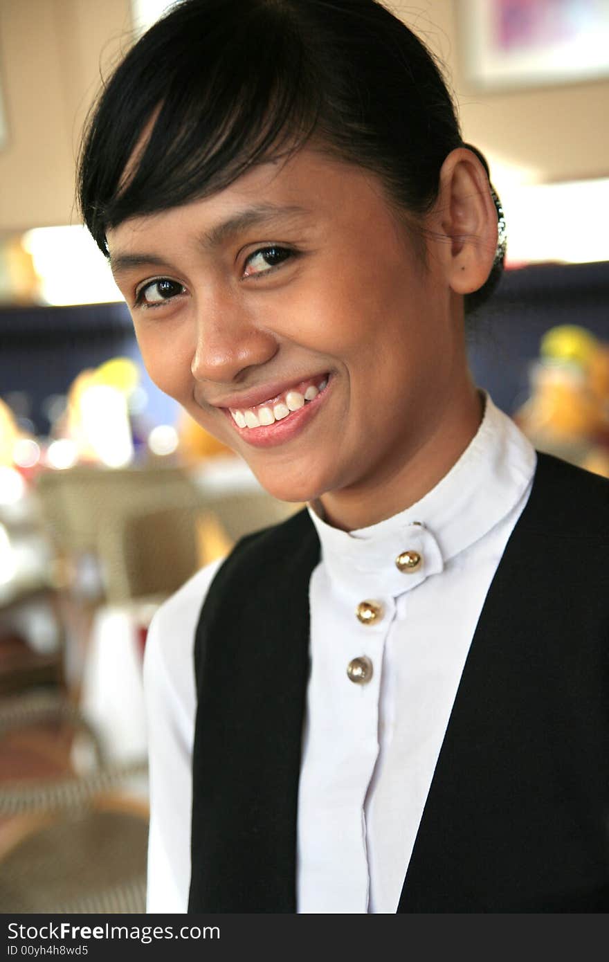 Photograph of waitress at restaurant