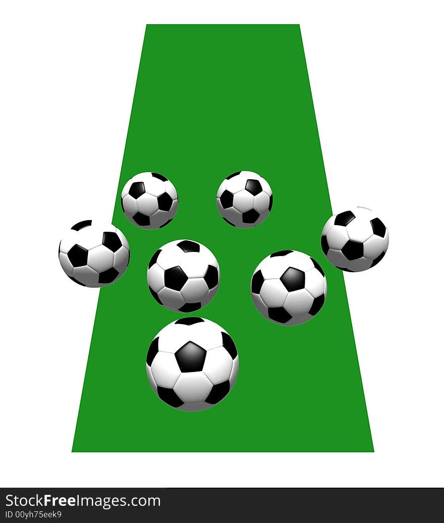 Soccer balls - isolated illustration on green background