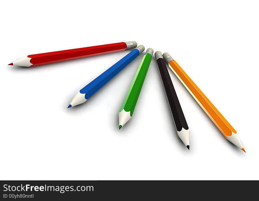 Coloured pencils - 3d render - isolated on white background