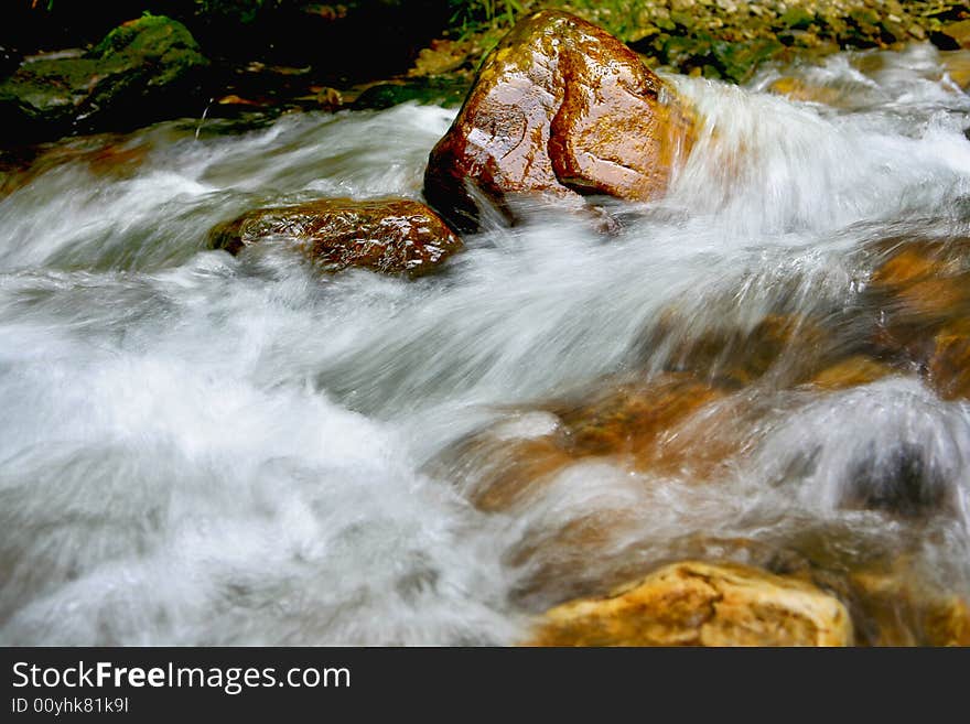 Water flowing quickly in stream. Water flowing quickly in stream