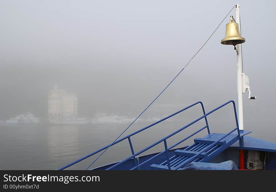 Wiew from the ship rostrum in the fog. Wiew from the ship rostrum in the fog