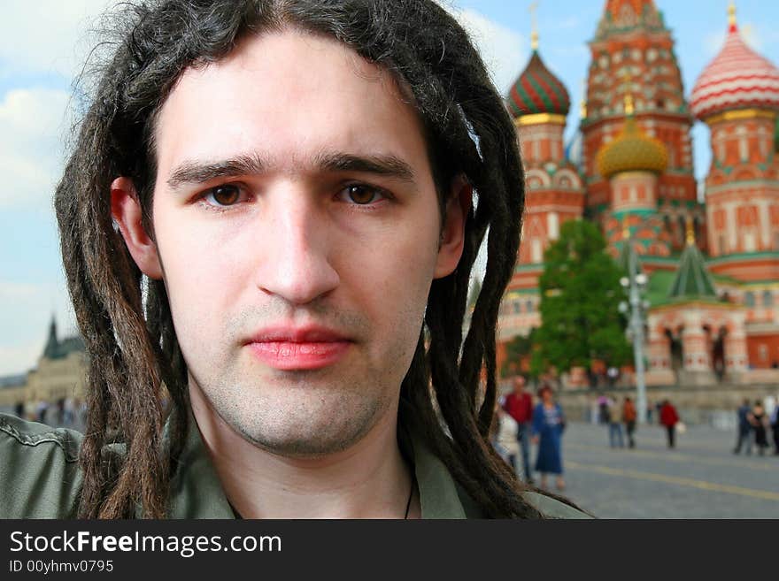 Young man with dreadlock hair in Moscow. Young man with dreadlock hair in Moscow.