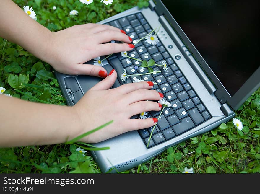 Hands on the laptop keyboard. Hands on the laptop keyboard