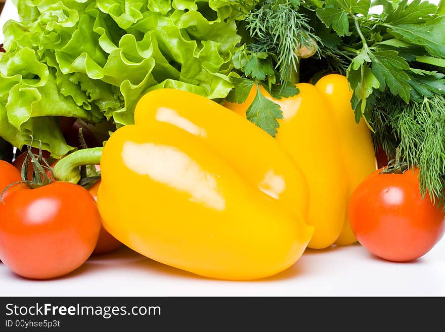 Fresh vegetables on a white background. Close up.