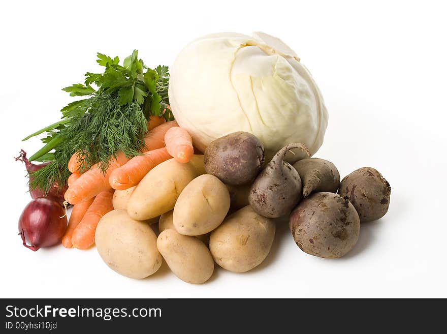 Fresh vegetables on a white background. Close up.