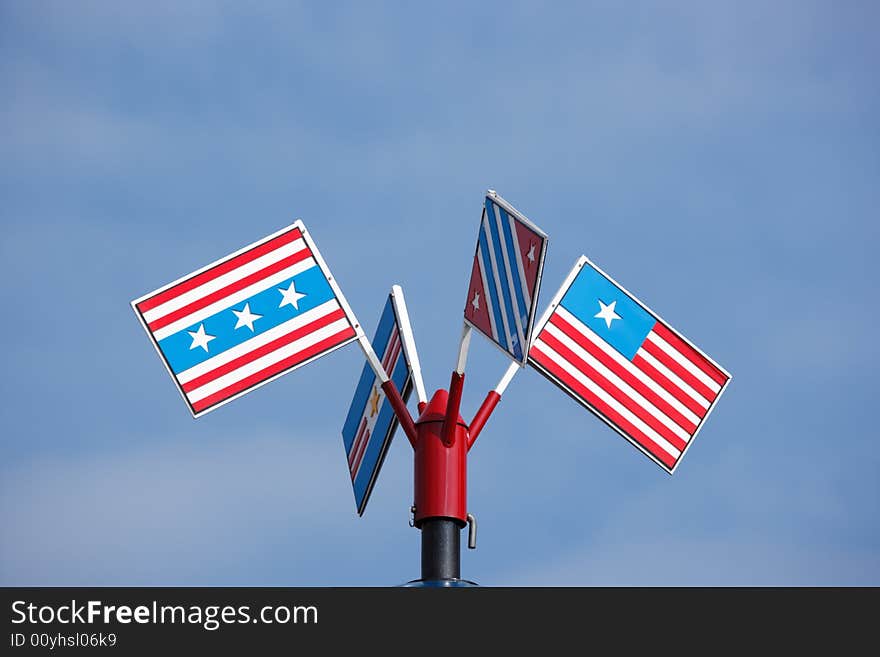 Fantasy flags at an amusement park ride