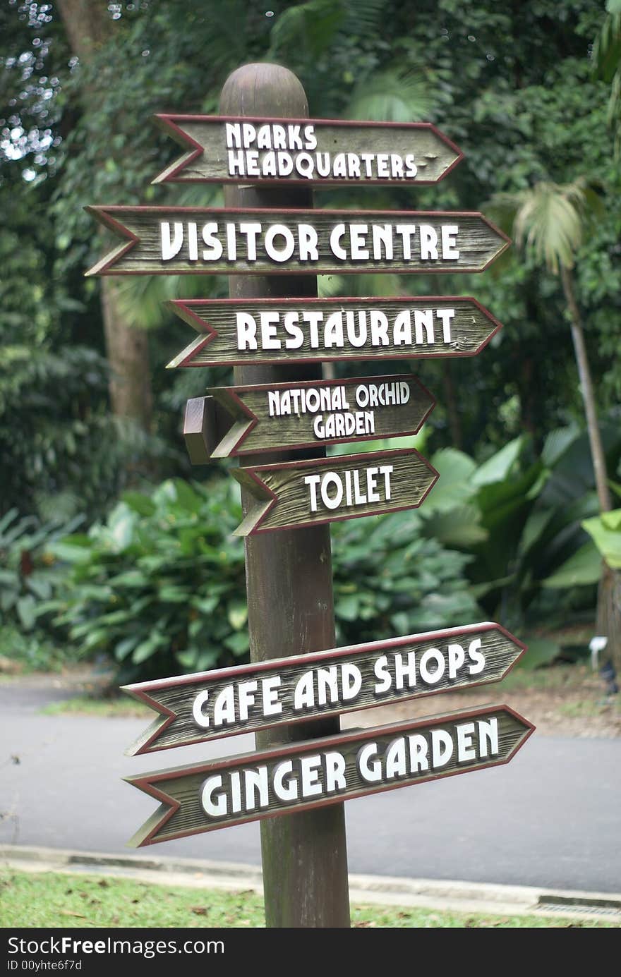 A direction signboard shows various places.