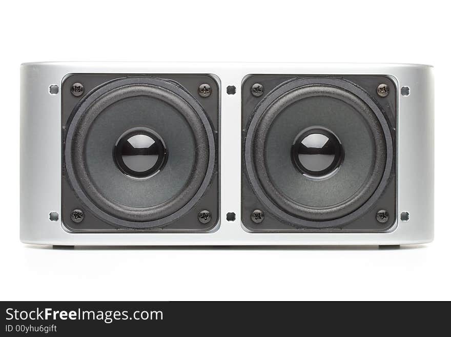 Loudspeakers on a white background. Close up. Loudspeakers on a white background. Close up.