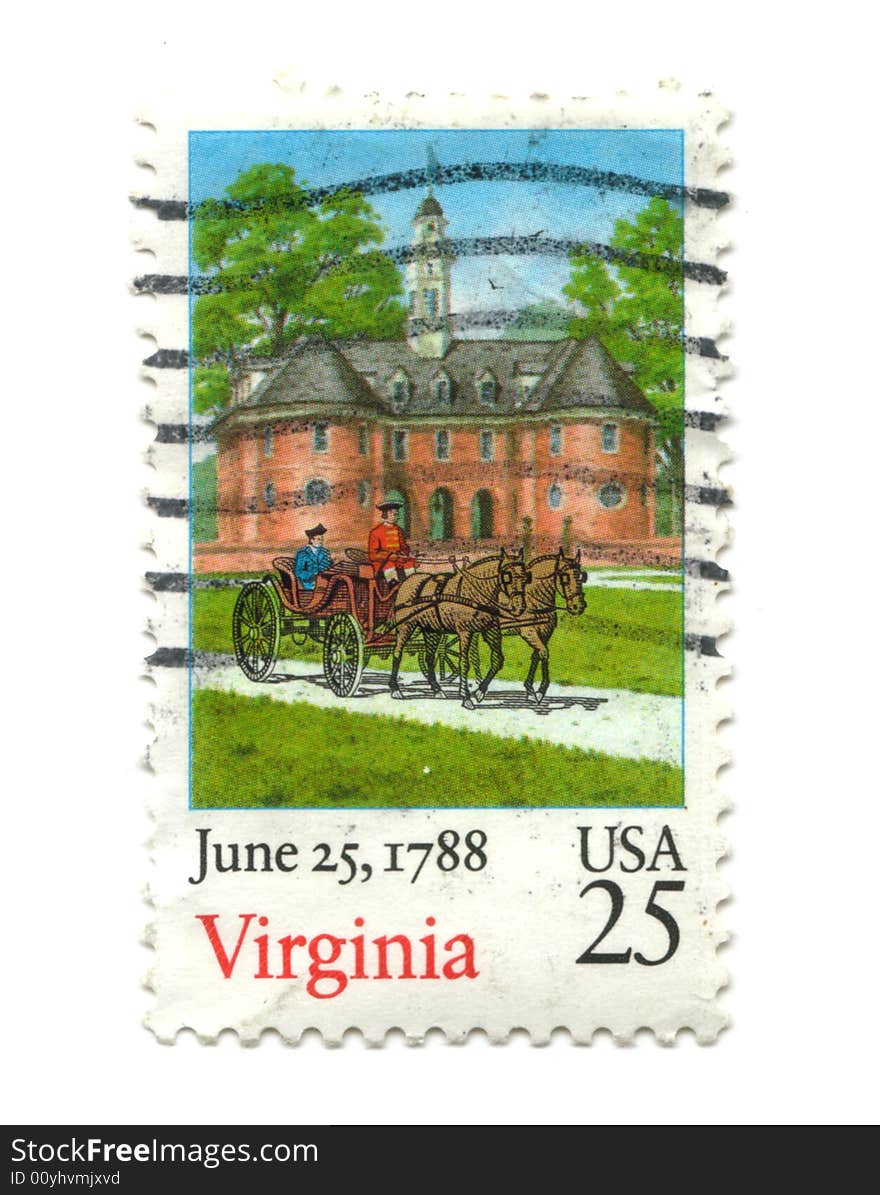 Old postage stamp from USA 25 cent - Virginia 1788