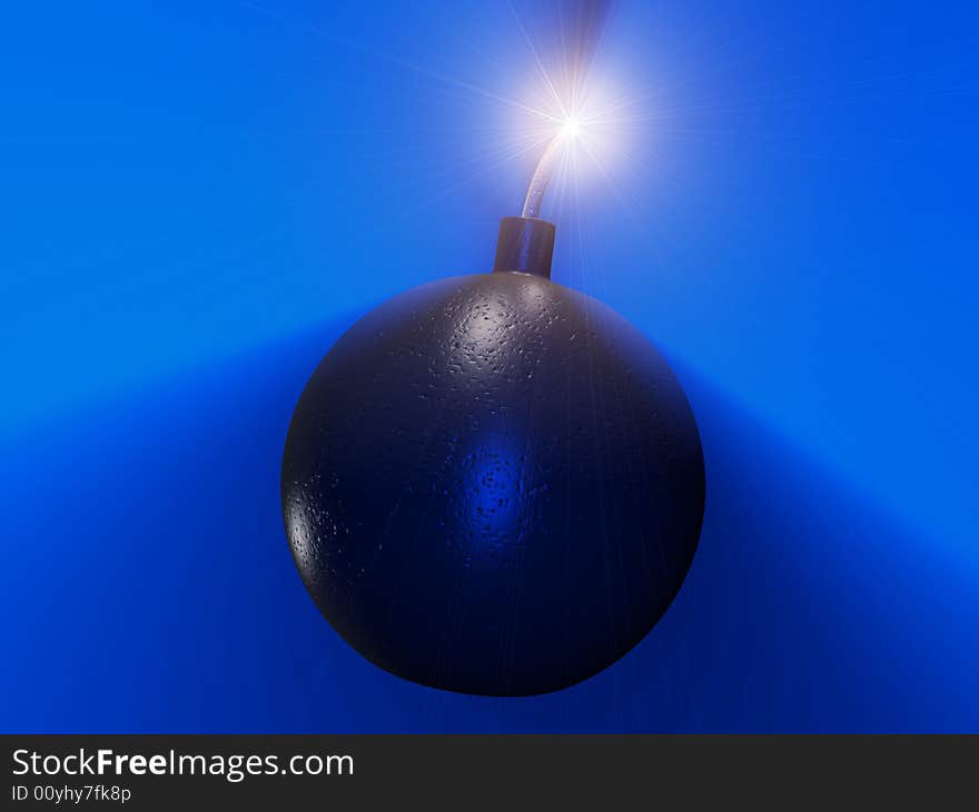 A conceptual bomb on blue background- rendered in 3d