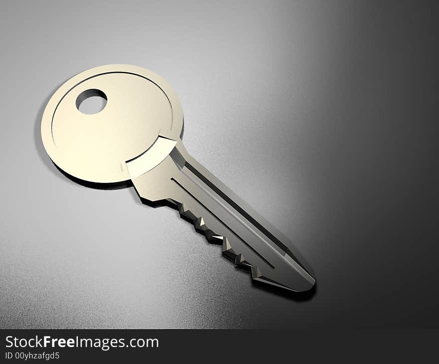 A key on metallic surface - rendered in 3d