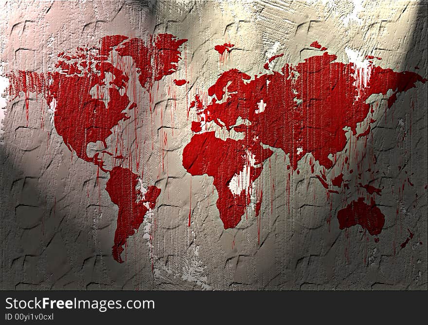 Conceptual world map painted on wall