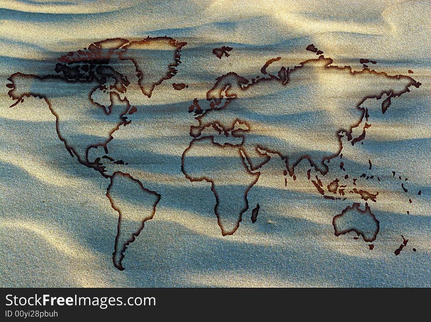 The world mapped on sand. The world mapped on sand