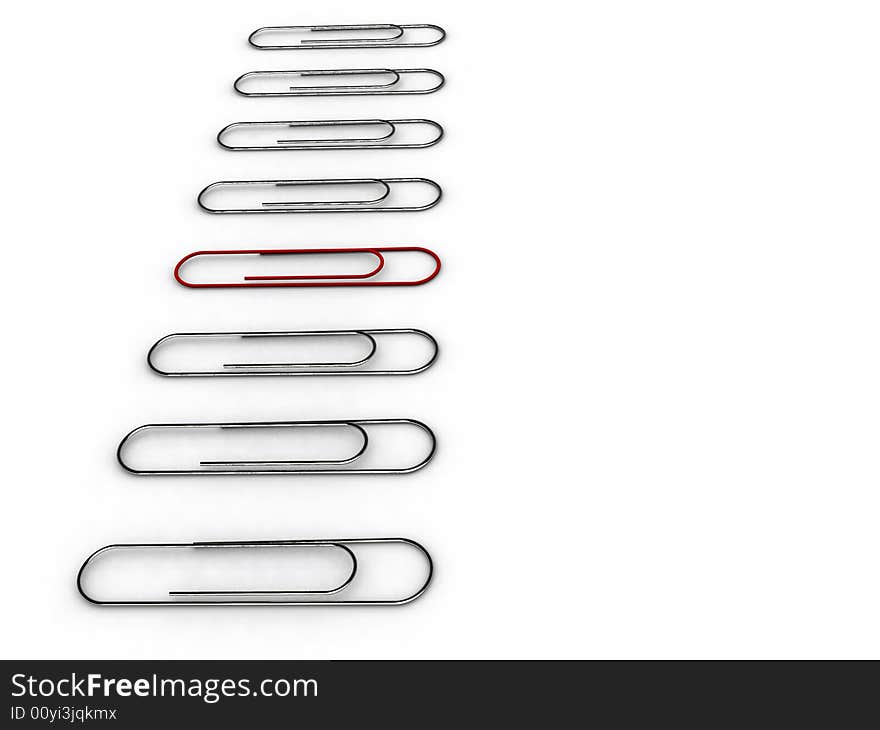 Paper clips on white background - rendered in 3d