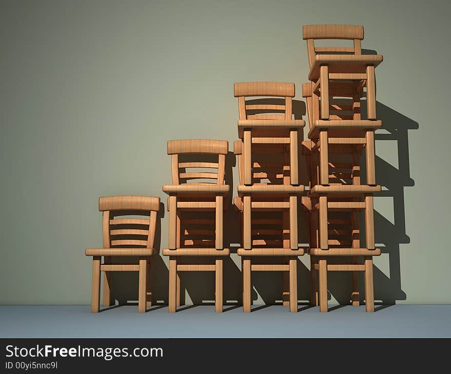 Pile of chair arranged in ladder shape - rendered in 3d. Pile of chair arranged in ladder shape - rendered in 3d