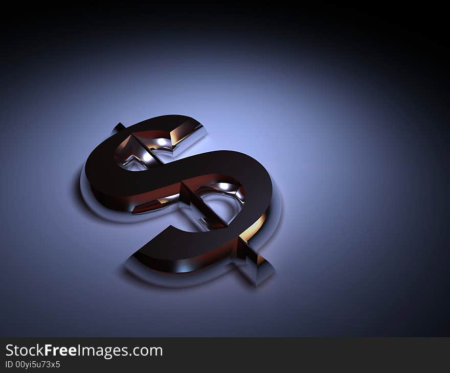 A chrome plated dollar symbol - rendered in 3d