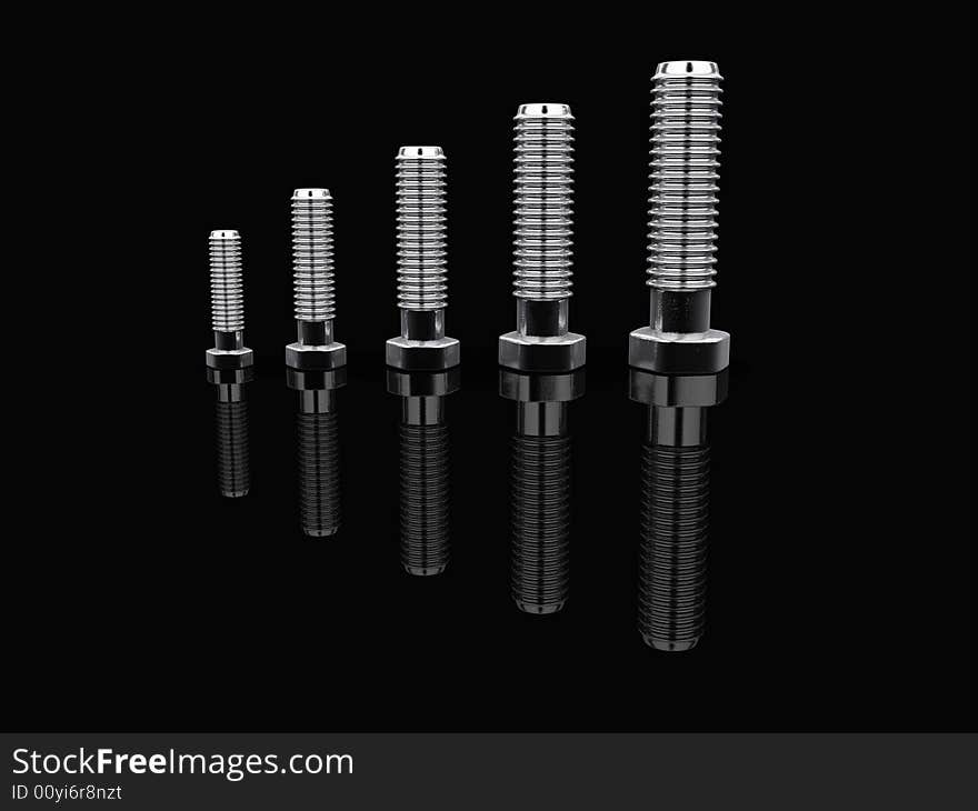 Five screw in diagram on black background - 3d render. Five screw in diagram on black background - 3d render