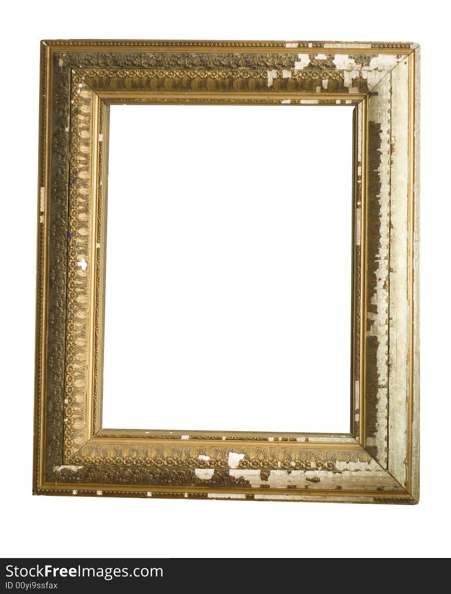 Vintage gilded baguette frame on white background. Vintage gilded baguette frame on white background