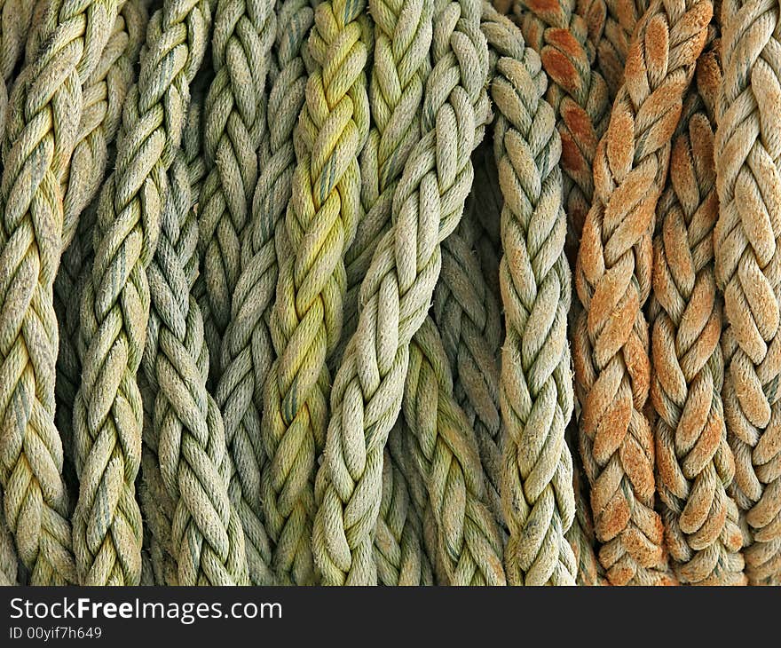 Coiled rope detail on the deck of a fishing ship in Japan