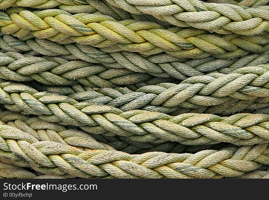 Coiled rope detail on the deck of a fishing ship in Japan