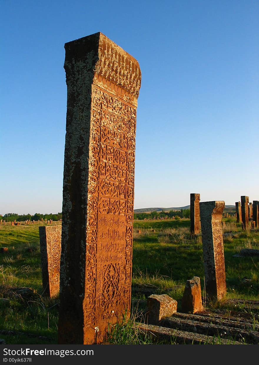 Ancient Turkish tombstone in Ahlat, Eastern Anatolia