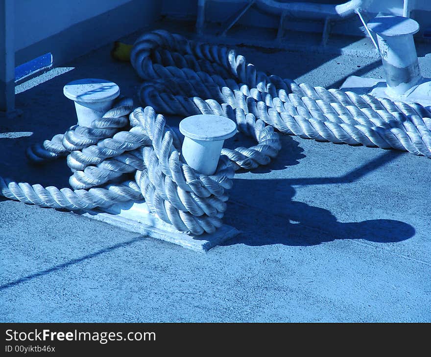 Popes of mooring on a boat deck. Popes of mooring on a boat deck