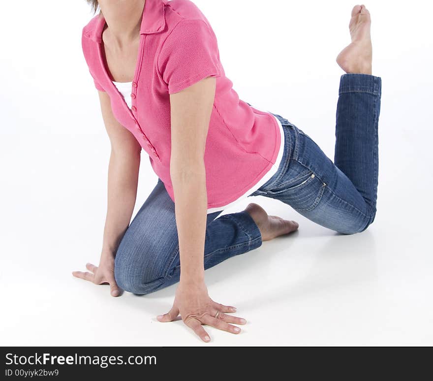 A woman has knee with feet dense clouds. A woman has knee with feet dense clouds.