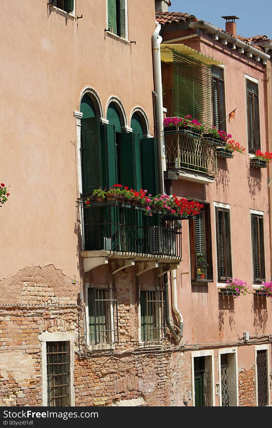 Italian balcony in city of venice