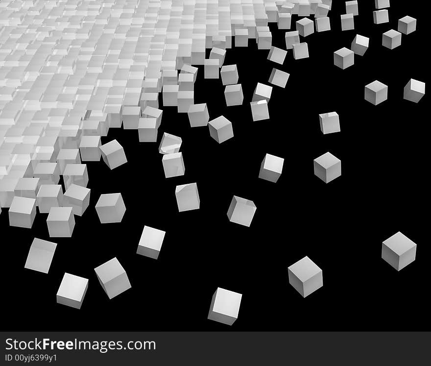 Rendering of grey reflecting 3d cube on black background. Rendering of grey reflecting 3d cube on black background