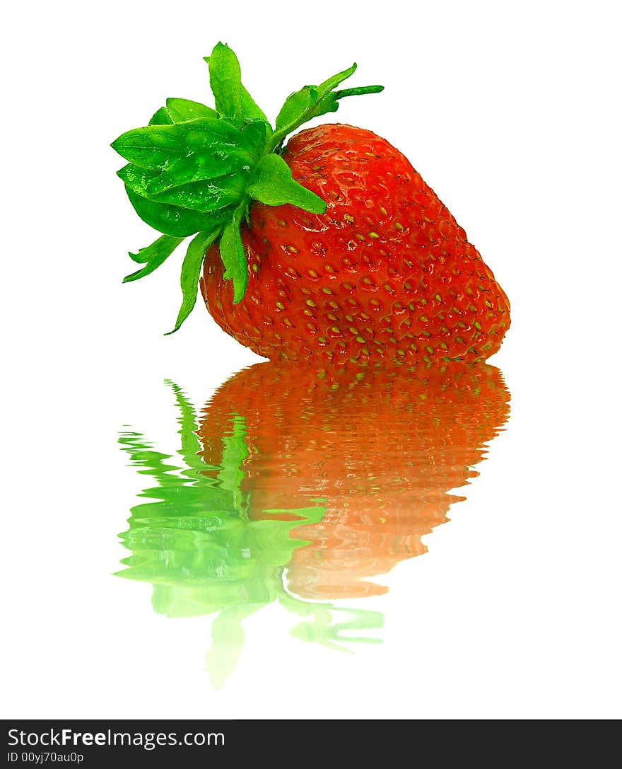 Isolated strawberry with water waves