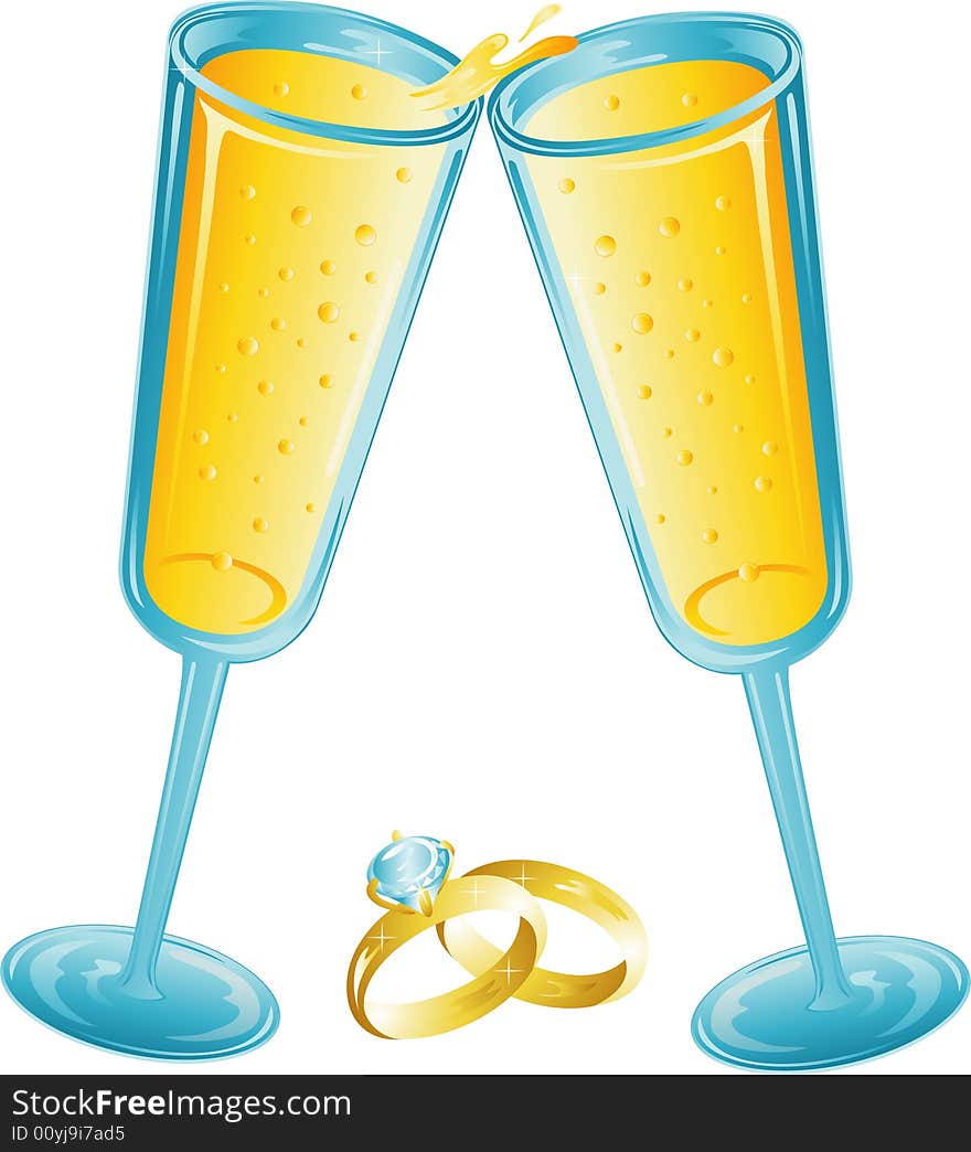 Champagne toast with wedding rings