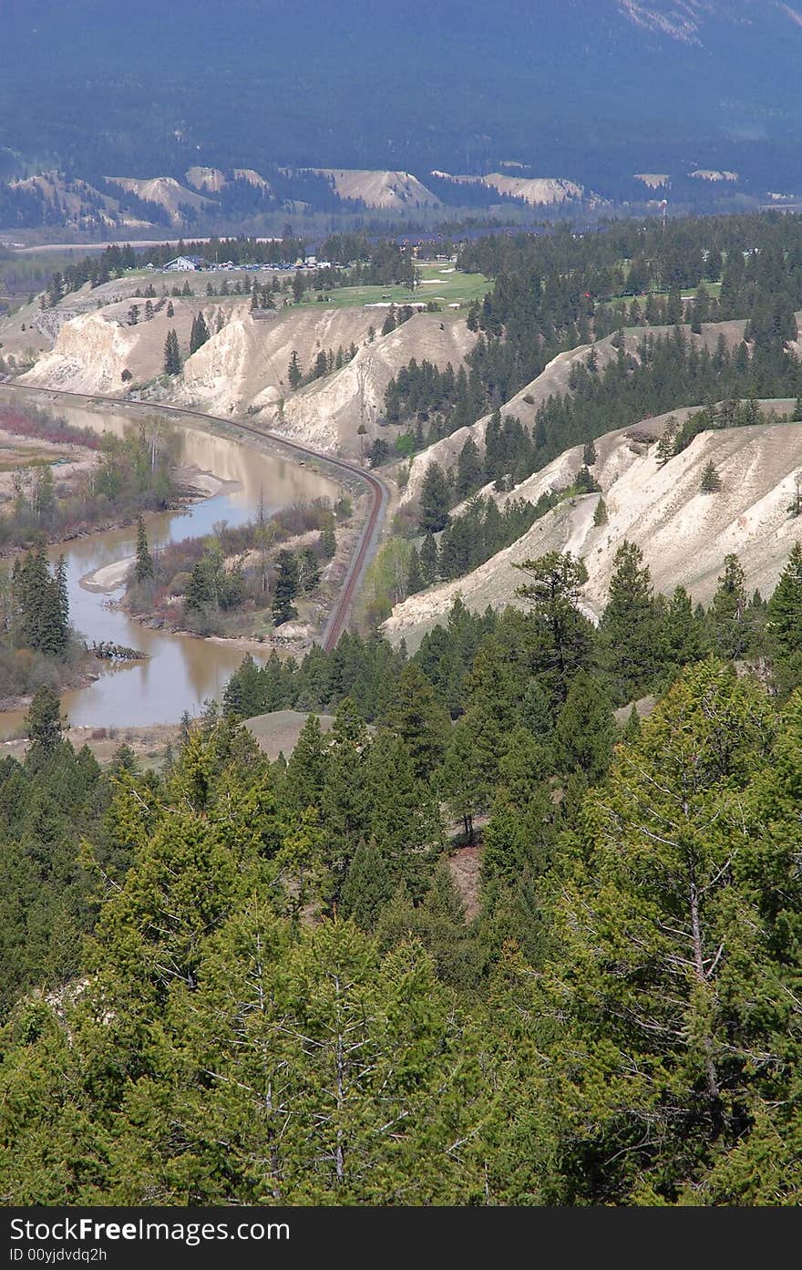 S shape river and valley in kootenay national park, british columbia, canada