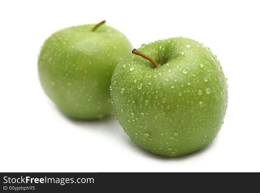 Green apple on a white background