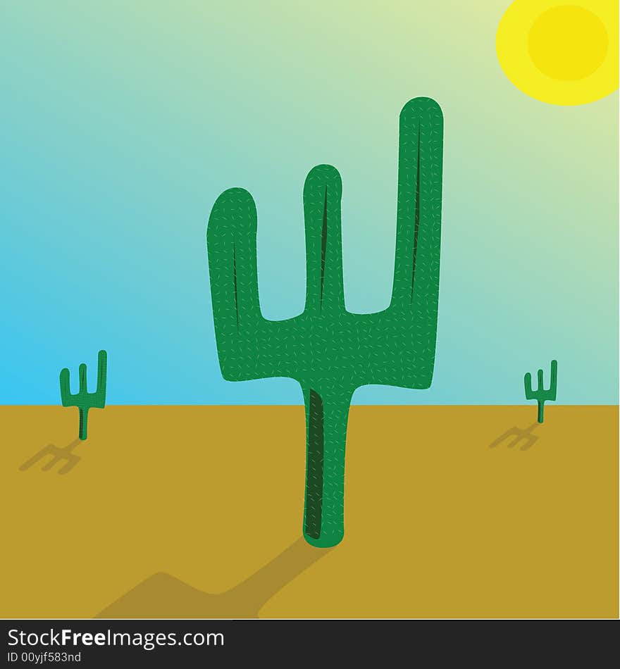 Vector illustration of a cactus plant in the desert, under a scorching sun