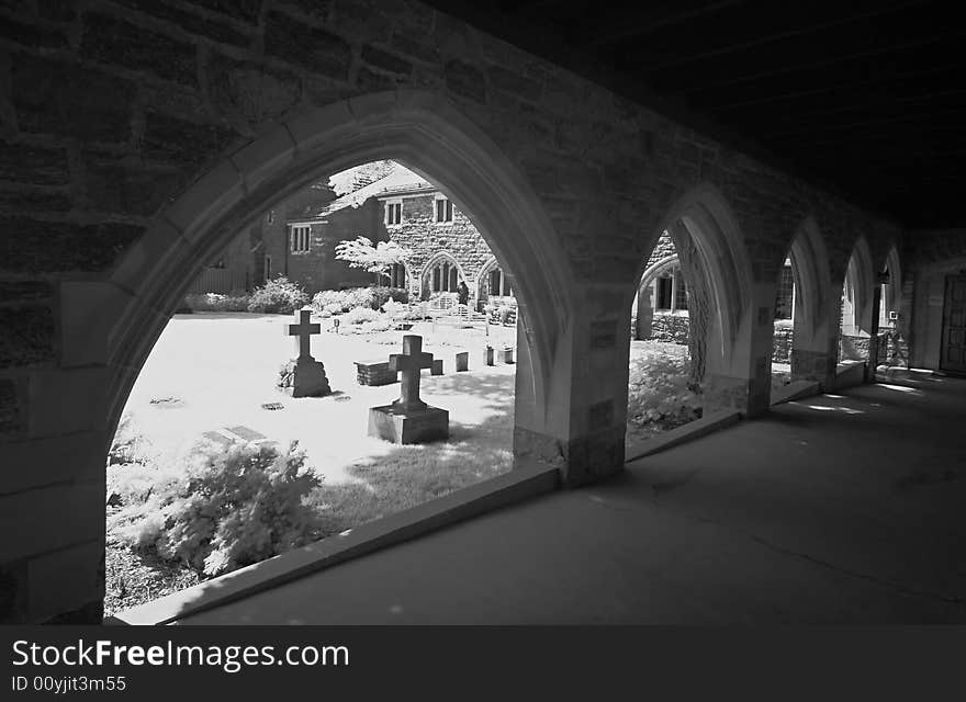 The infrared image of a church ground