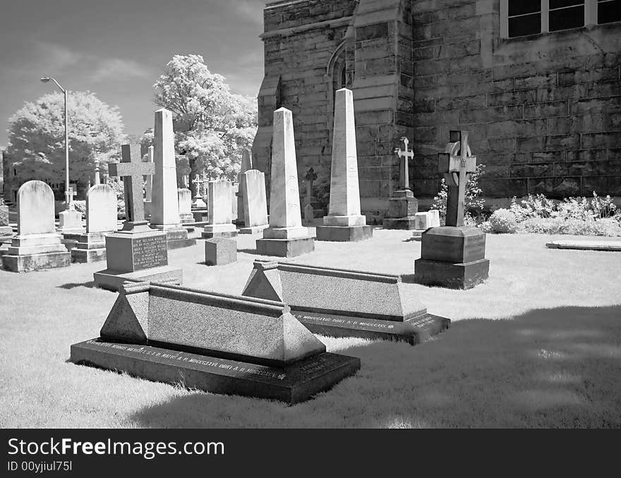 The infrared image of a church ground in a small town New Jersey